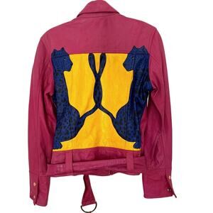 Rare Vintage Wilsons Maxima Leather Moto Jacket Cheetah Design Pink Sz Medium